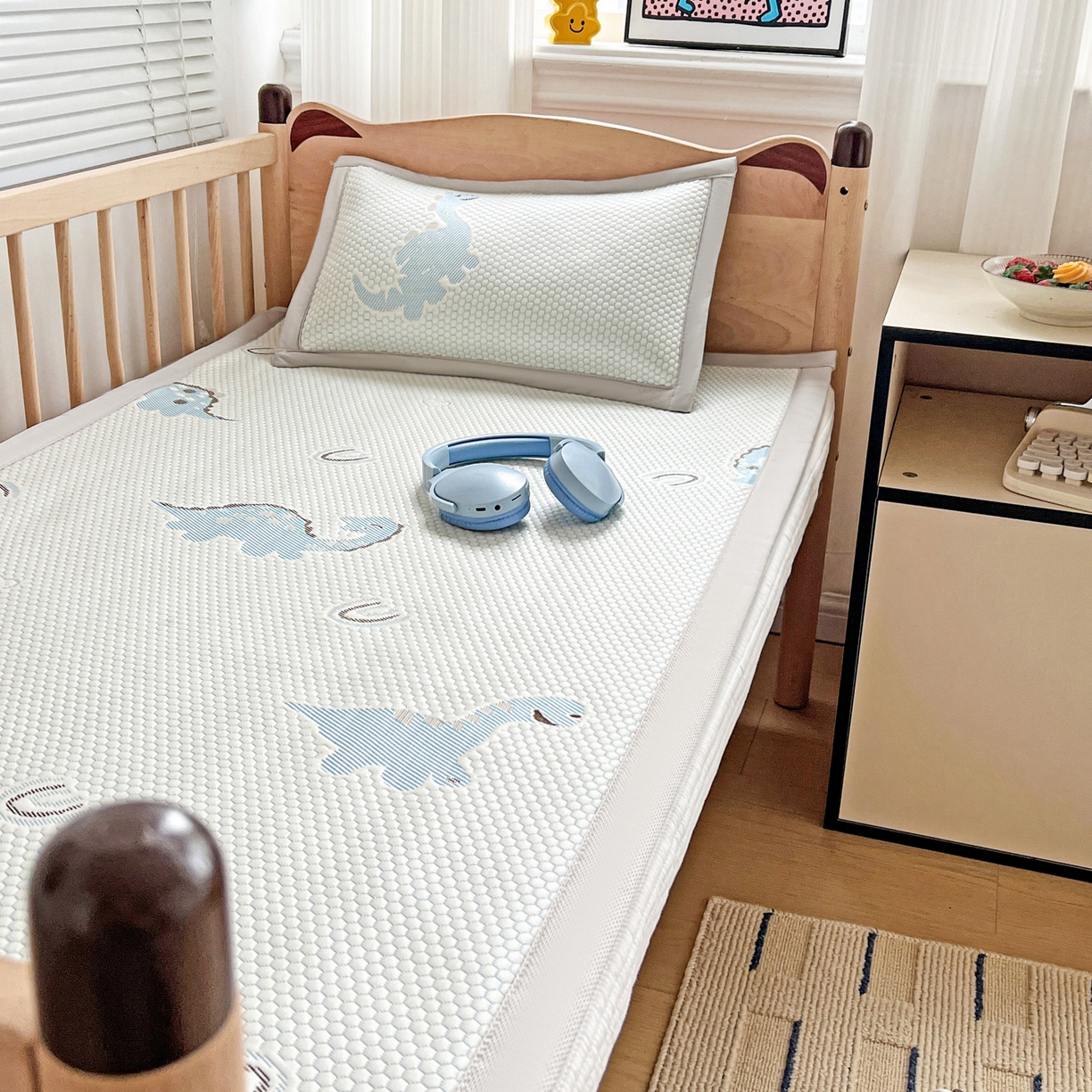 91家纺网 家纺一手货源 找家纺 富馨莱 2026年新款儿童幼儿园豆豆席凉席席子支持一件定制 小恐龙