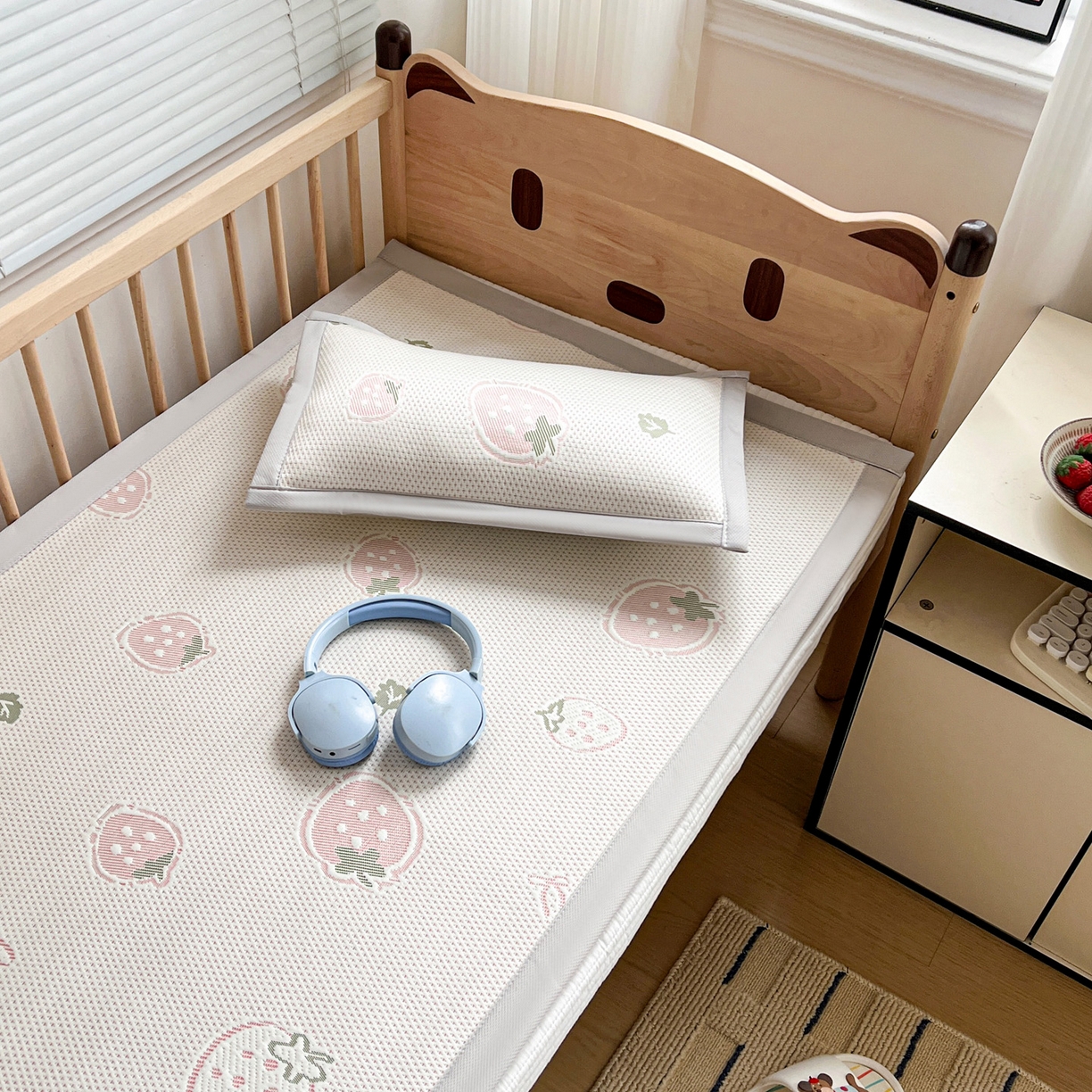 91家纺网 家纺一手货源 找家纺 富馨莱 2026年新款儿童幼儿园豆豆席凉席席子支持一件定制 草莓乐园