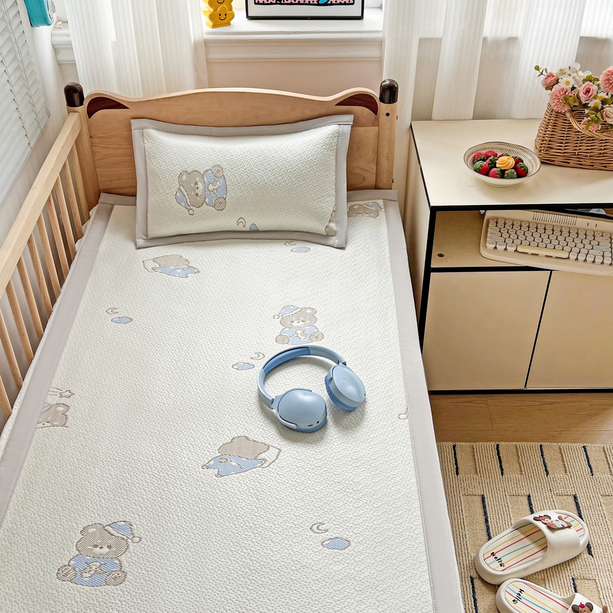 91家纺网 家纺一手货源 找家纺 富馨莱 2026年新款儿童幼儿园豆豆席凉席席子支持一件定制 可爱熊