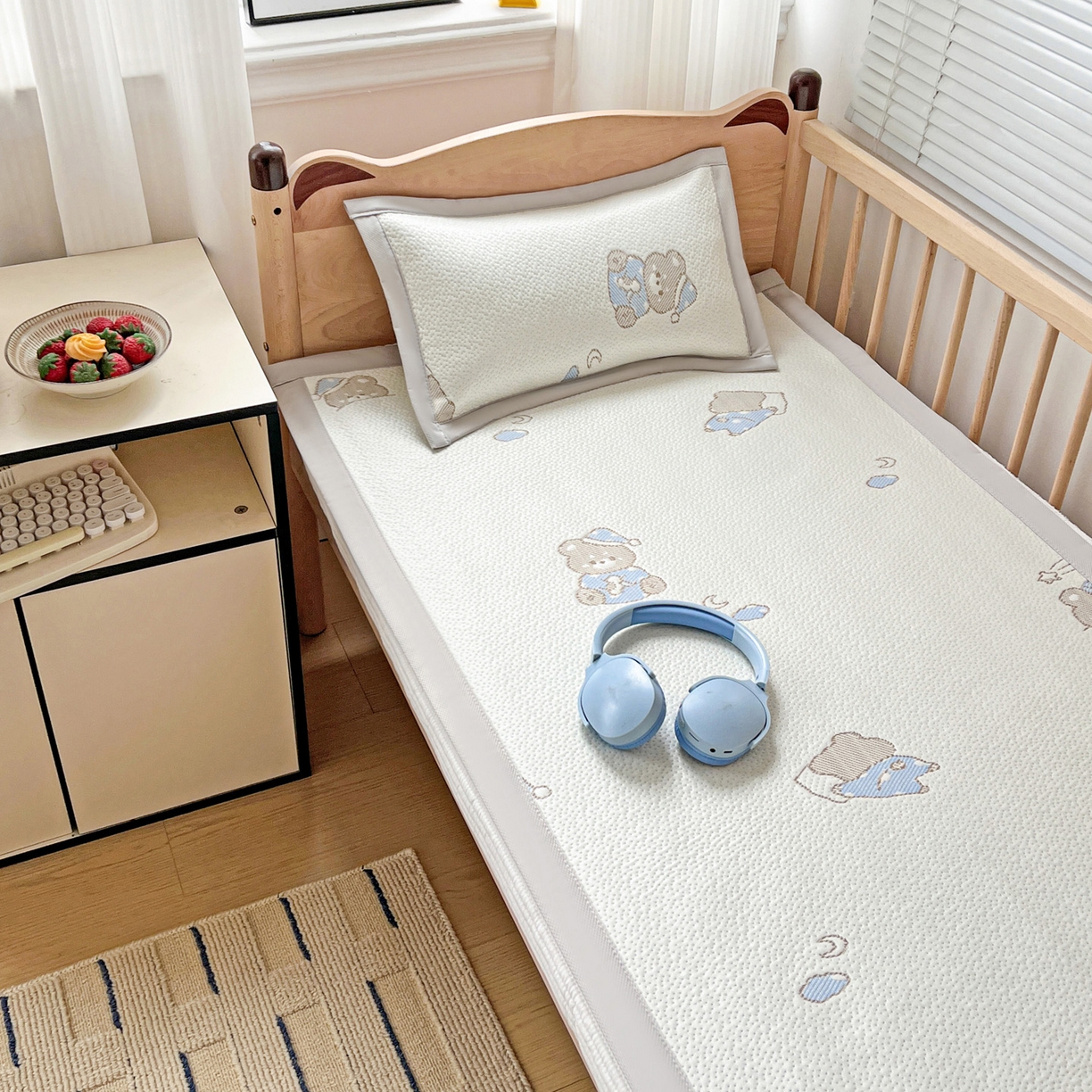 91家纺网 家纺一手货源 找家纺 富馨莱 2026年新款儿童幼儿园豆豆席凉席席子支持一件定制 可爱熊