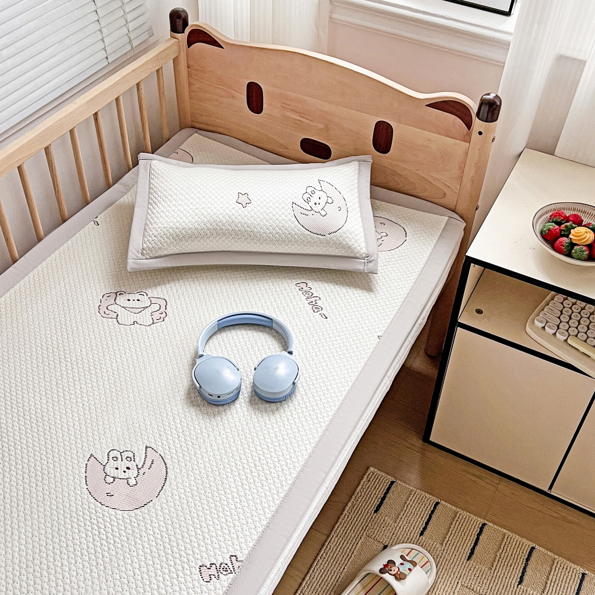 91家纺网 家纺一手货源 找家纺 富馨莱 2026年新款儿童幼儿园豆豆席凉席席子支持一件定制 兔宝贝