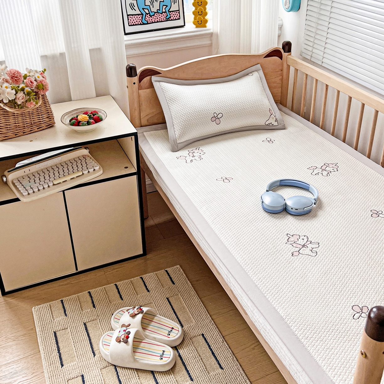 91家纺网 家纺一手货源 找家纺 富馨莱 2026年新款儿童幼儿园豆豆席凉席席子支持一件定制 吉祥小马