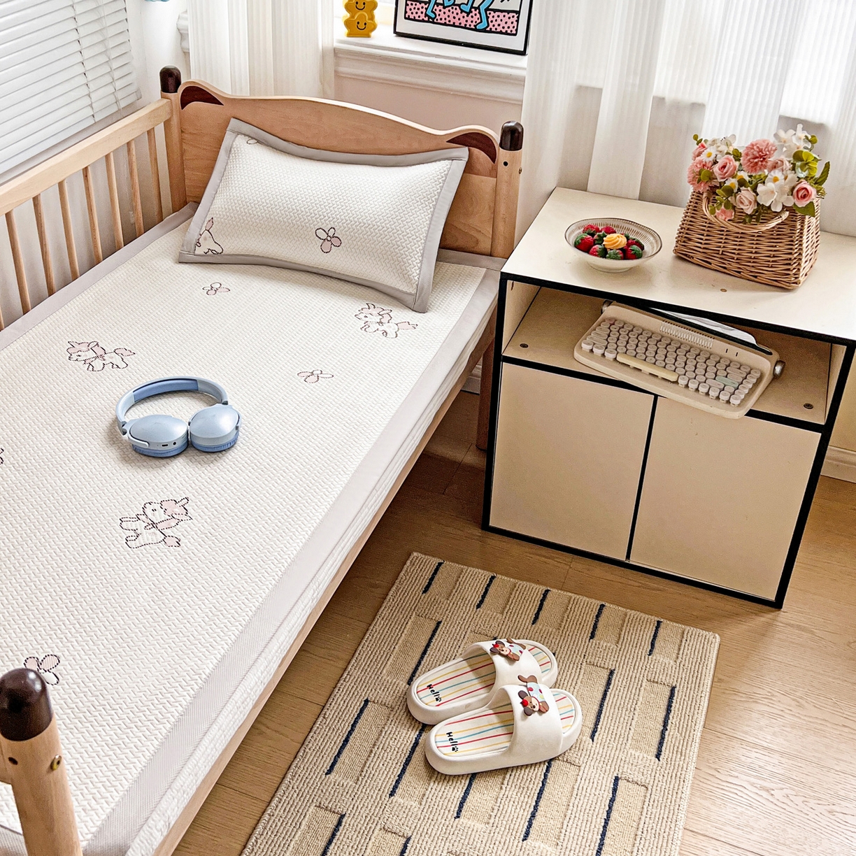 91家纺网 家纺一手货源 找家纺 富馨莱 2026年新款儿童幼儿园豆豆席凉席席子支持一件定制 吉祥小马