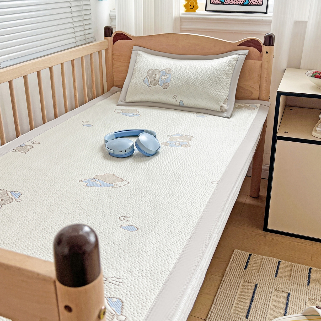 91家纺网 家纺一手货源 找家纺 富馨莱 2026年新款儿童幼儿园豆豆席凉席席子支持一件定制 可爱熊