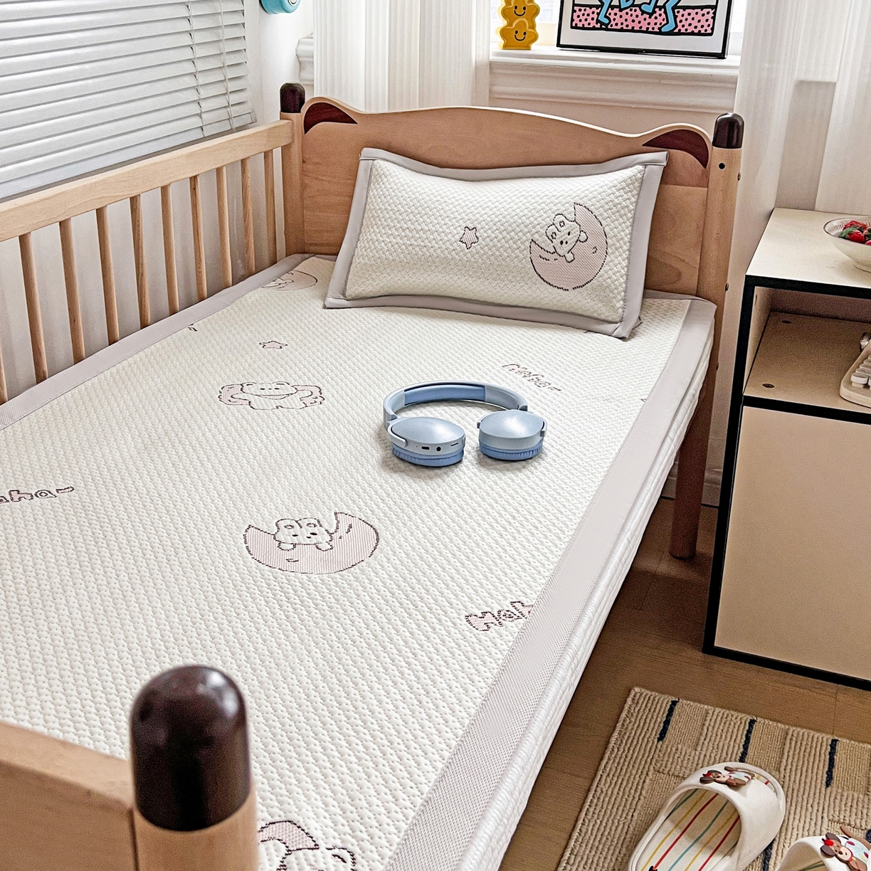 91家纺网 家纺一手货源 找家纺 富馨莱 2026年新款儿童幼儿园豆豆席凉席席子支持一件定制 兔宝贝