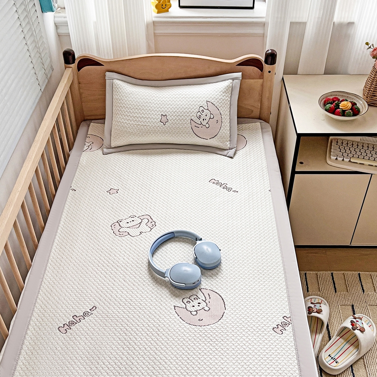 91家纺网 家纺一手货源 找家纺 富馨莱 2026年新款儿童幼儿园豆豆席凉席席子支持一件定制 兔宝贝