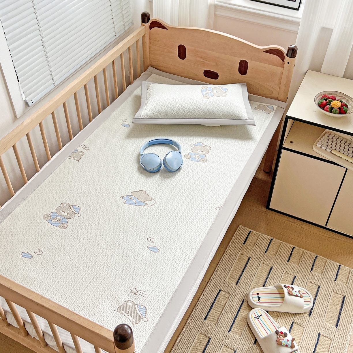 91家纺网 家纺一手货源 找家纺 富馨莱 2026年新款儿童幼儿园豆豆席凉席席子支持一件定制 可爱熊