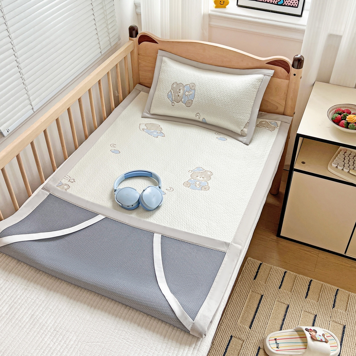 91家纺网 家纺一手货源 找家纺 富馨莱 2026年新款儿童幼儿园豆豆席凉席席子支持一件定制 可爱熊