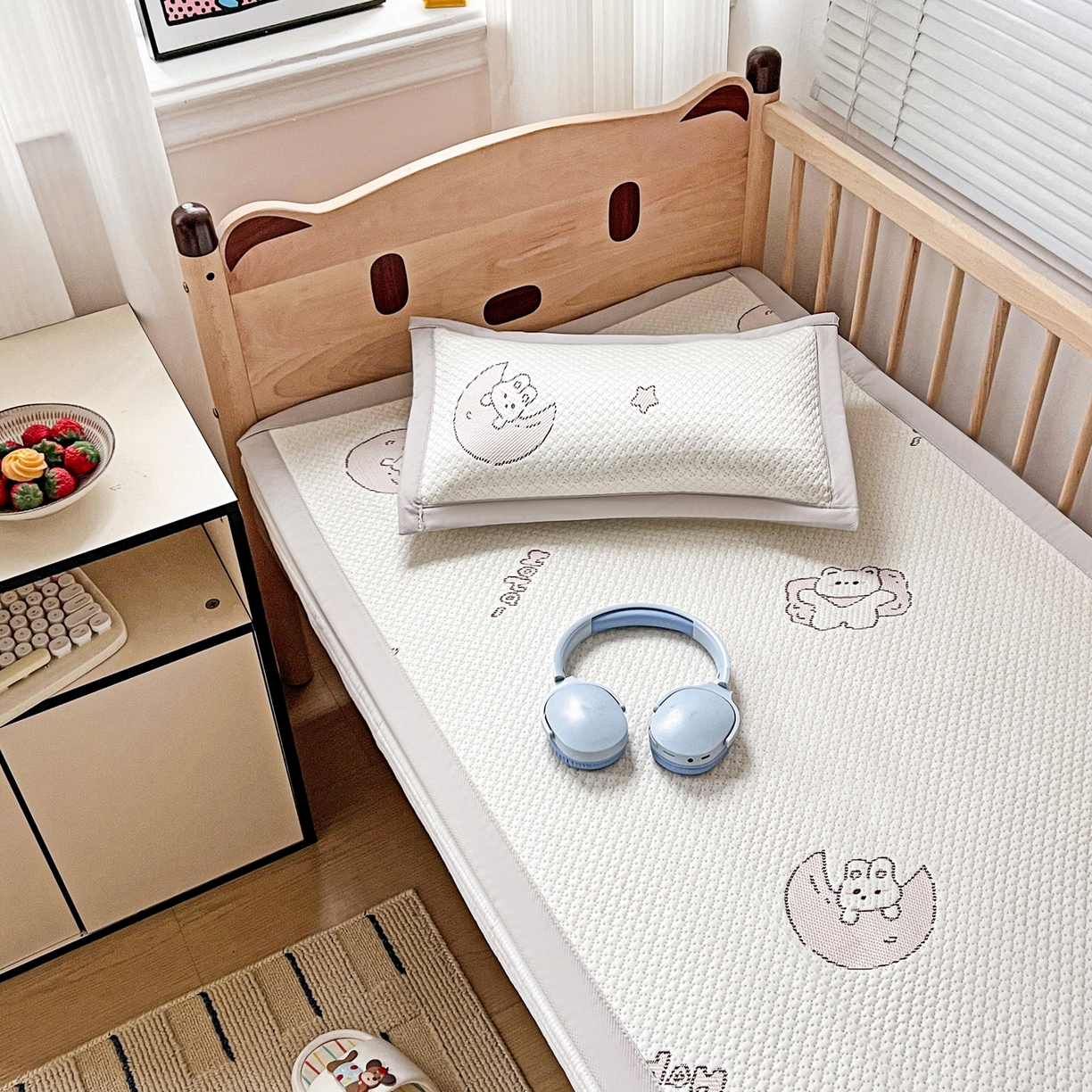 91家纺网 家纺一手货源 找家纺 富馨莱 2026年新款儿童幼儿园豆豆席凉席席子支持一件定制 兔宝贝