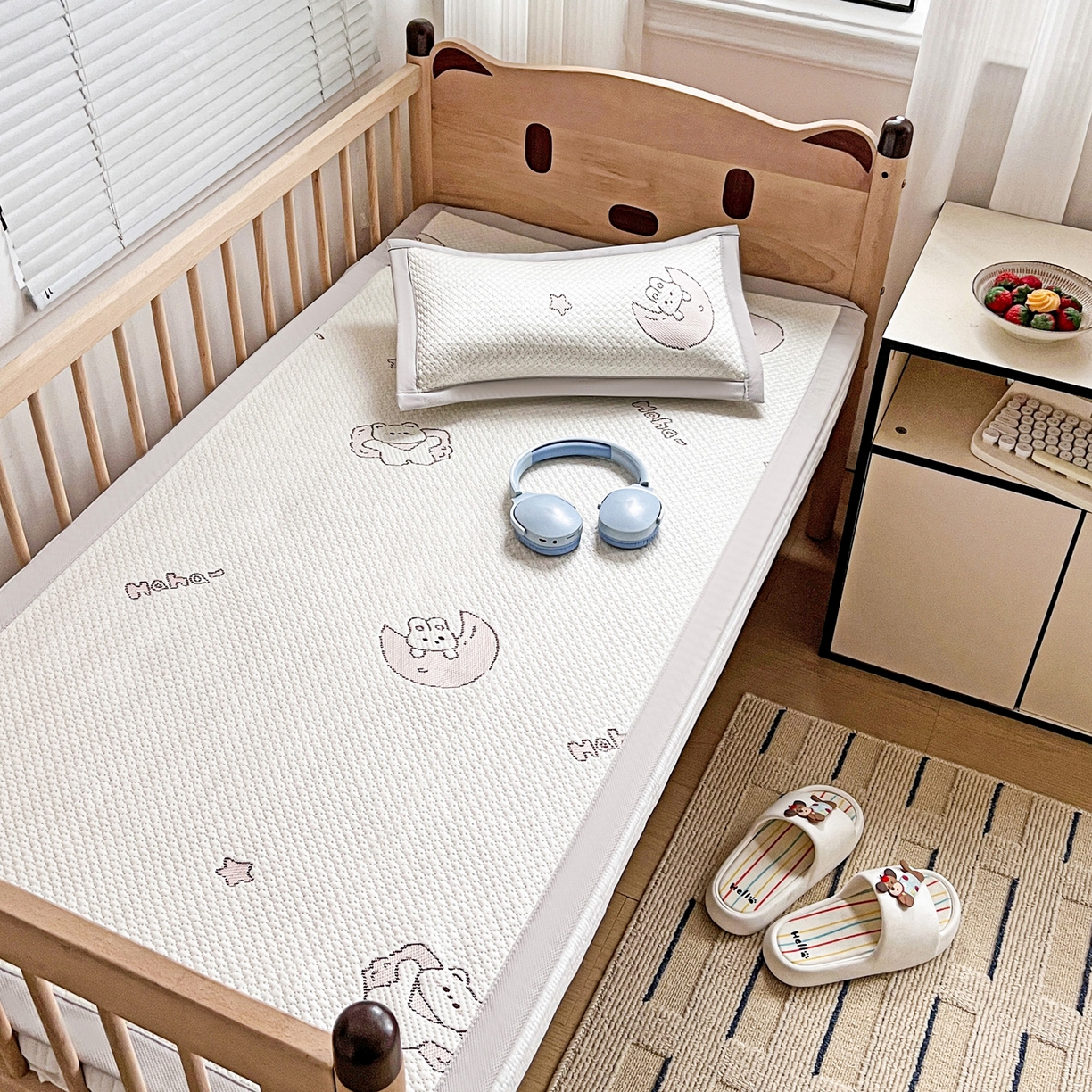 91家纺网 家纺一手货源 找家纺 富馨莱 2026年新款儿童幼儿园豆豆席凉席席子支持一件定制 兔宝贝