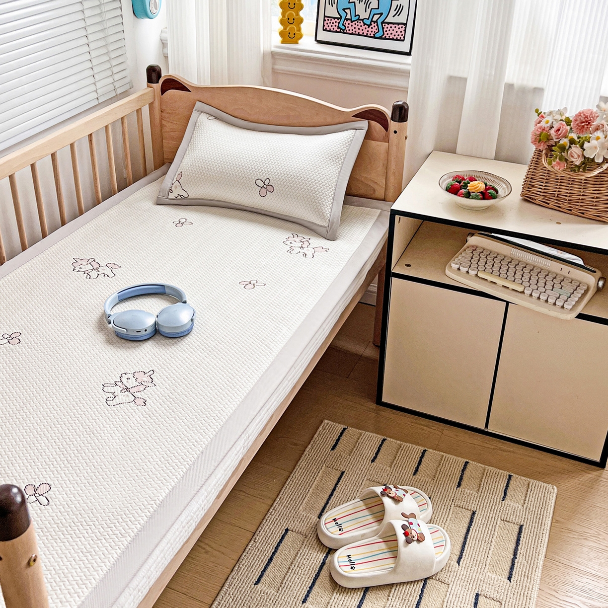 91家纺网 家纺一手货源 找家纺 富馨莱 2026年新款儿童幼儿园豆豆席凉席席子支持一件定制 吉祥小马