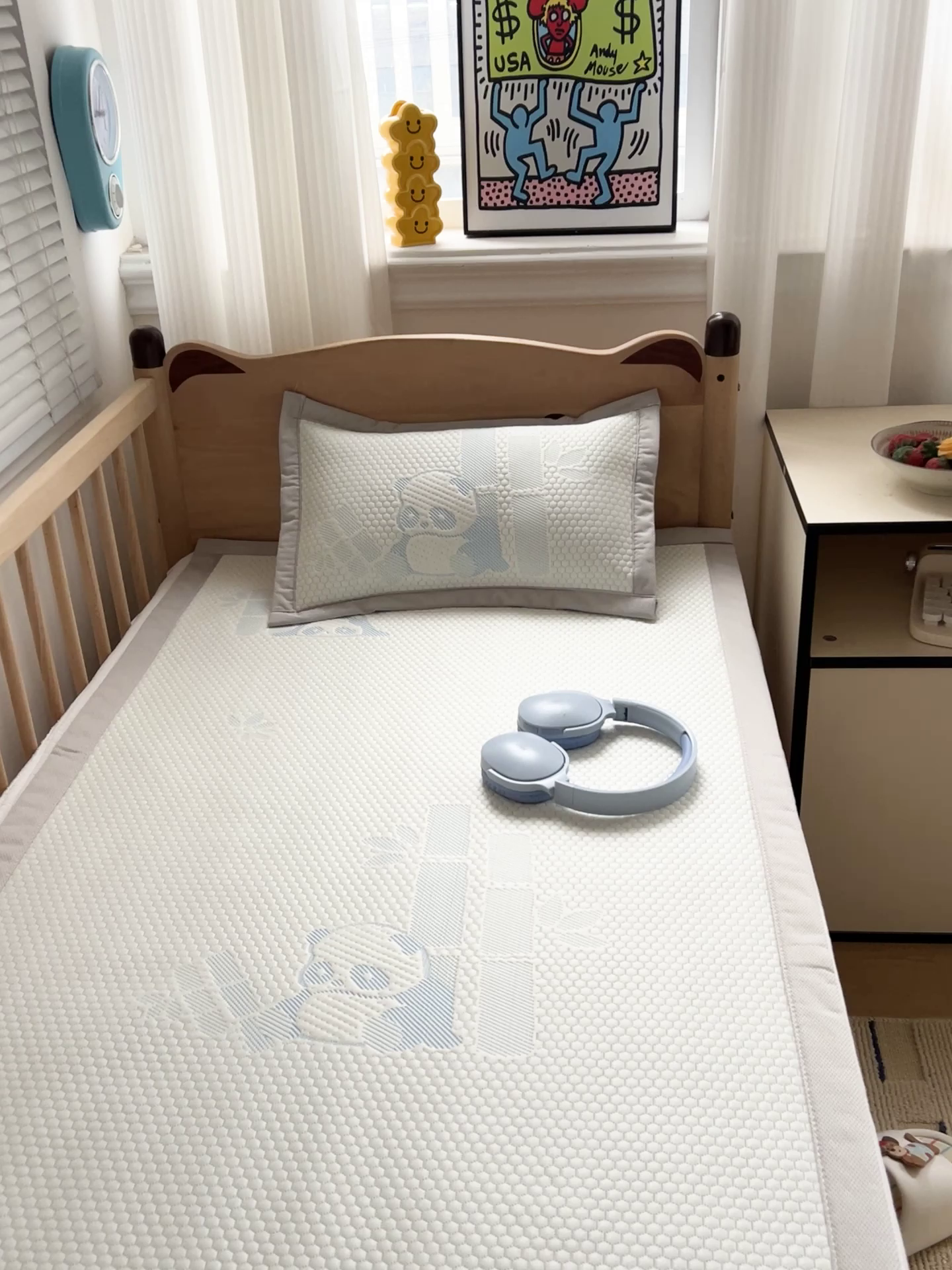 91家纺网 家纺一手货源 找家纺 富馨莱 2026年新款儿童幼儿园豆豆席凉席席子支持一件定制 熊猫嘟嘟-蓝