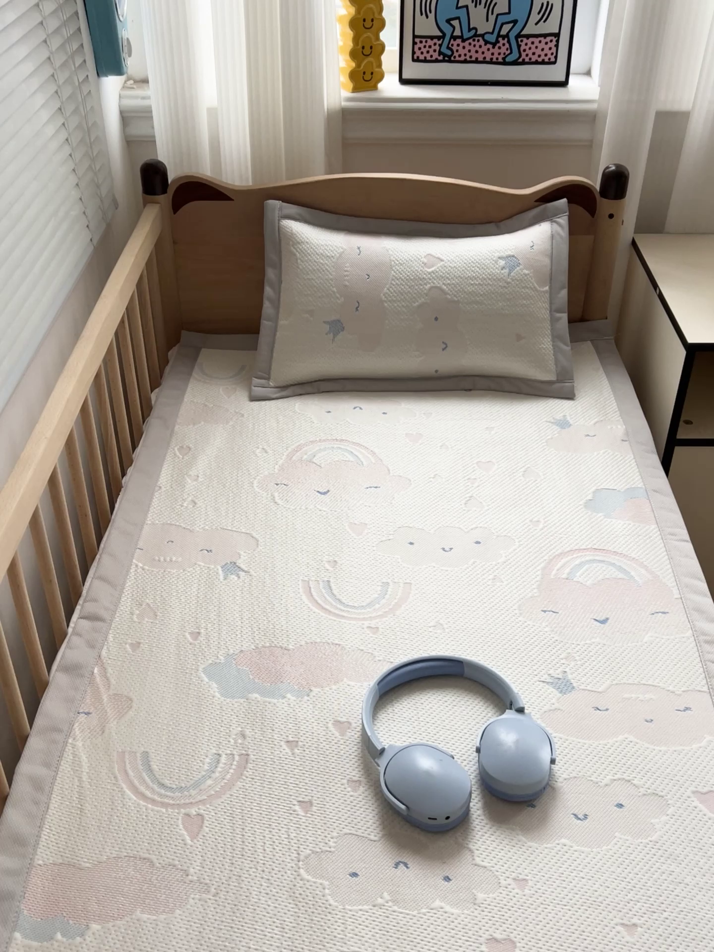 91家纺网 家纺一手货源 找家纺 富馨莱 2026年新款儿童幼儿园豆豆席凉席席子支持一件定制 爱心彩虹