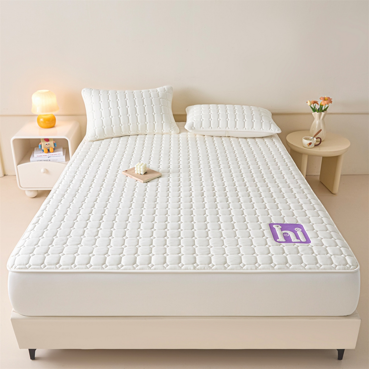 91家纺网 家纺一手货源 找家纺 （总）居眠 2026新款A类棉花夹棉防水床笠-Hi smile