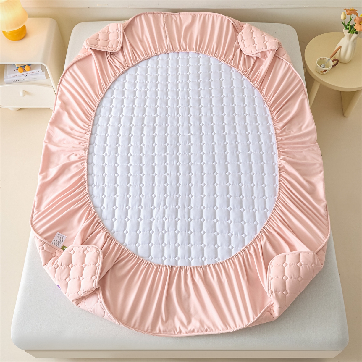 91家纺网 家纺一手货源 找家纺 居眠 2026新款A类棉花夹棉防水床笠-Hi smile Hi smile-粉