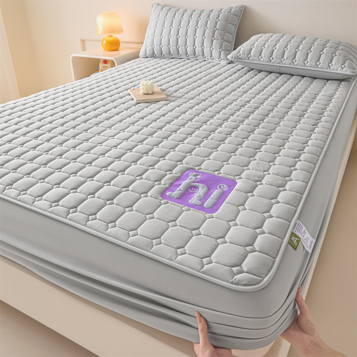 居眠 2026新款A类棉花夹棉防水床笠-Hi smile Hi smile-灰