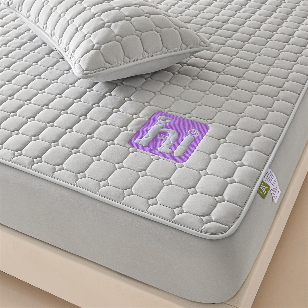 91家纺网 家纺一手货源 找家纺 居眠 2026新款A类棉花夹棉防水床笠-Hi smile Hi smile-灰