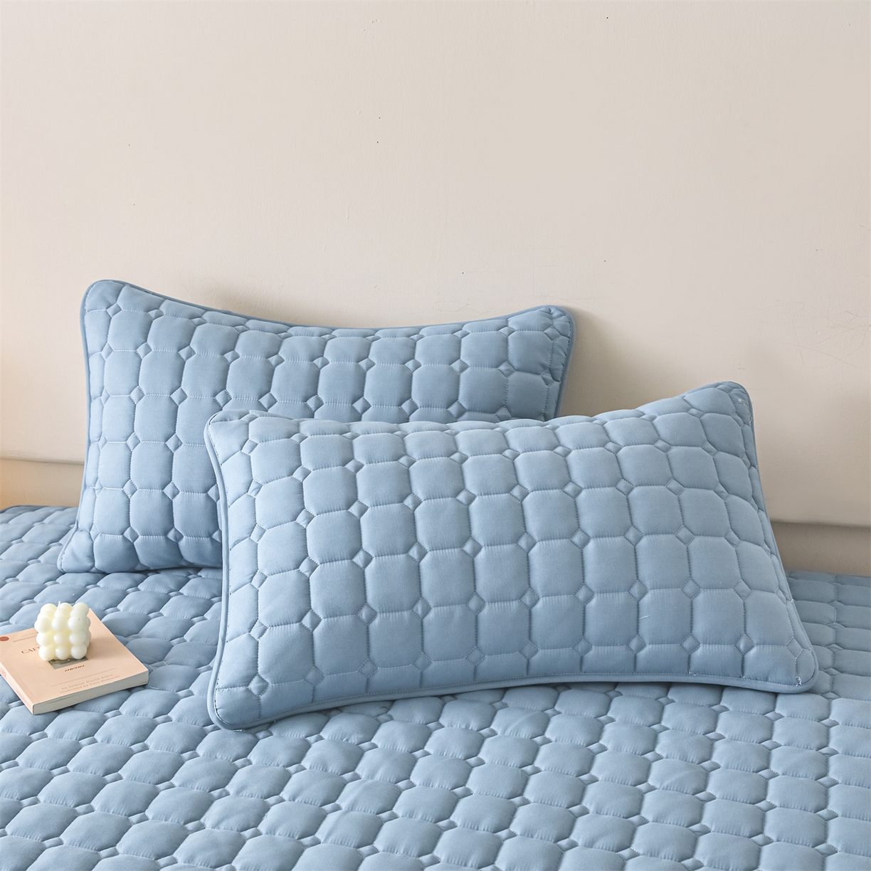 91家纺网 家纺一手货源 找家纺 居眠 2026新款A类棉花夹棉防水床笠-Hi smile Hi smile-蓝