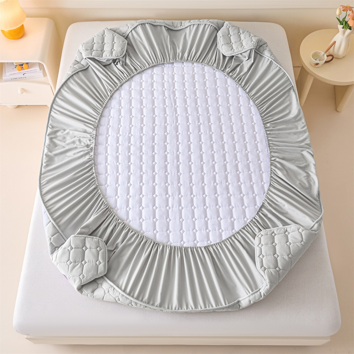 91家纺网 家纺一手货源 找家纺 居眠 2026新款A类棉花夹棉防水床笠-Hi smile Hi smile-灰