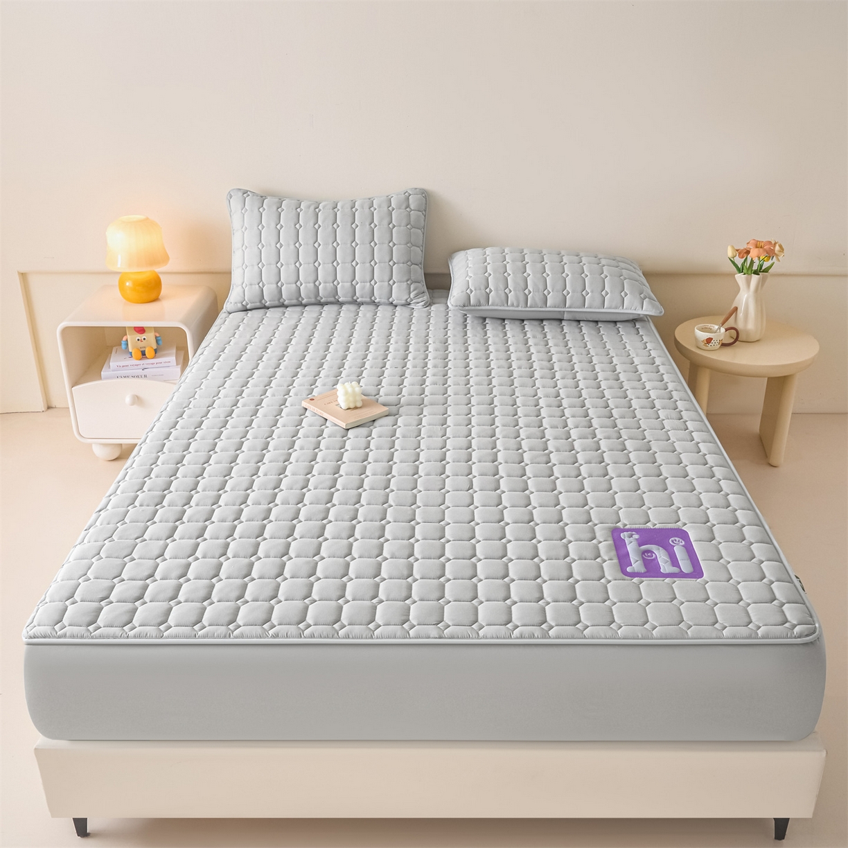 91家纺网 家纺一手货源 找家纺 居眠 2026新款A类棉花夹棉防水床笠-Hi smile Hi smile-灰