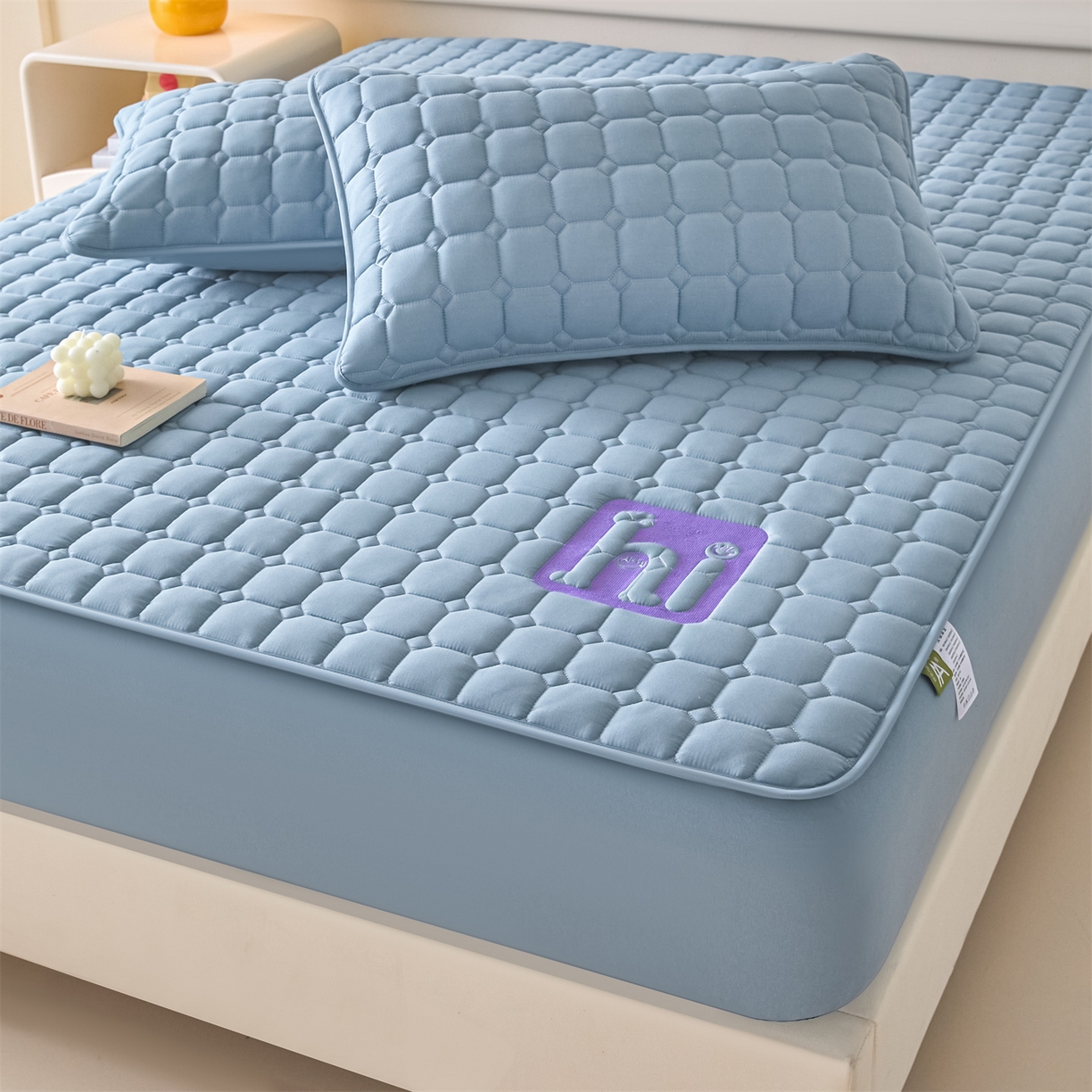 91家纺网 家纺一手货源 找家纺 居眠 2026新款A类棉花夹棉防水床笠-Hi smile Hi smile-蓝