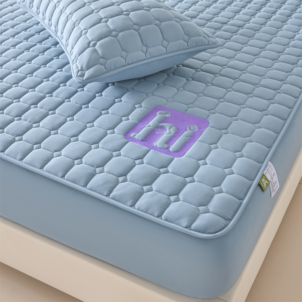 91家纺网 家纺一手货源 找家纺 居眠 2026新款A类棉花夹棉防水床笠-Hi smile Hi smile-蓝