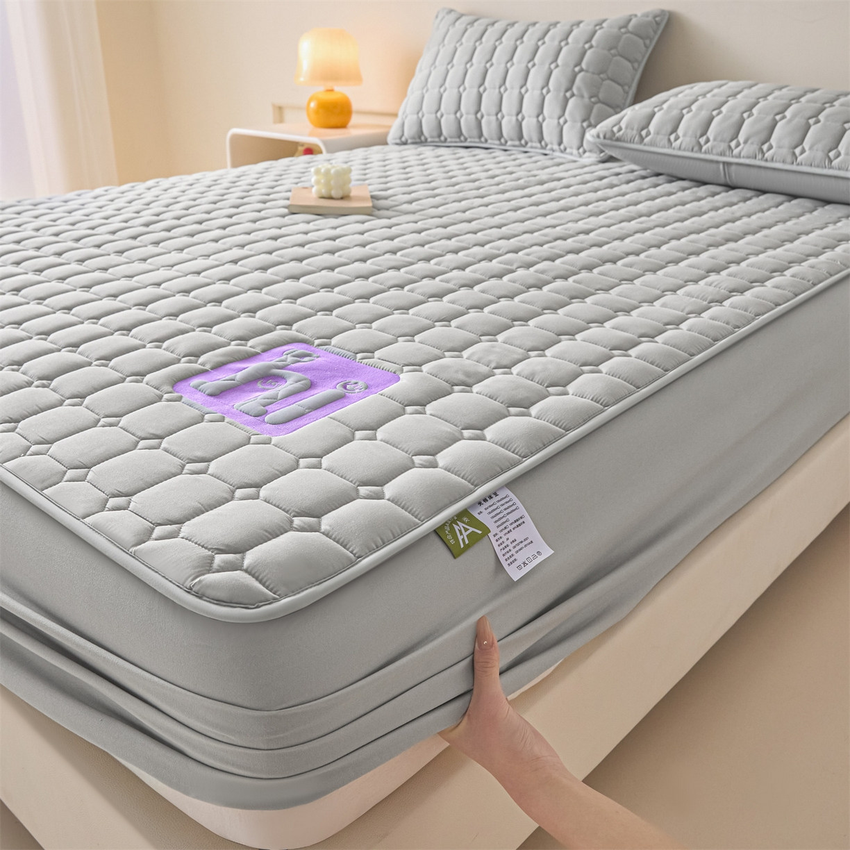 91家纺网 家纺一手货源 找家纺 居眠 2026新款A类棉花夹棉防水床笠-Hi smile Hi smile-灰