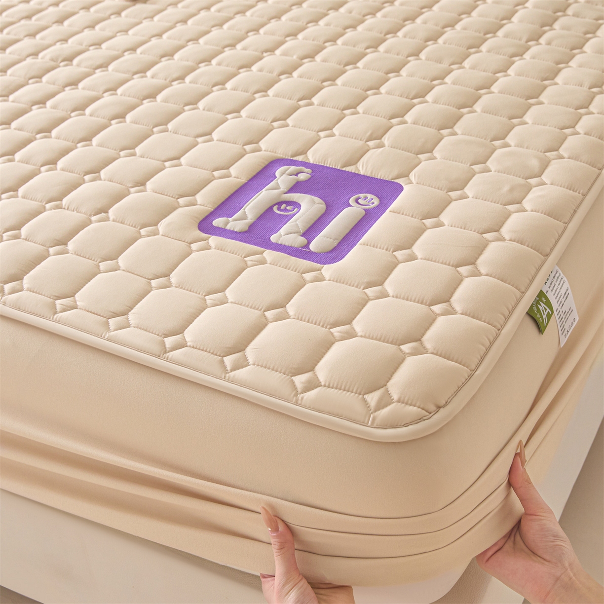 91家纺网 家纺一手货源 找家纺 居眠 2026新款A类棉花夹棉防水床笠-Hi smile Hi smile-卡