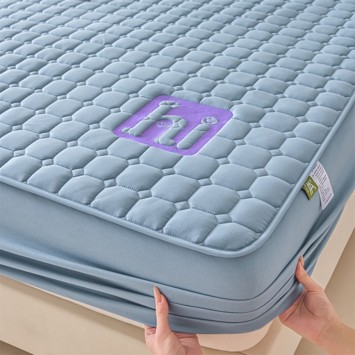 91家纺网 家纺一手货源 找家纺 居眠 2026新款A类棉花夹棉防水床笠-Hi smile Hi smile-蓝