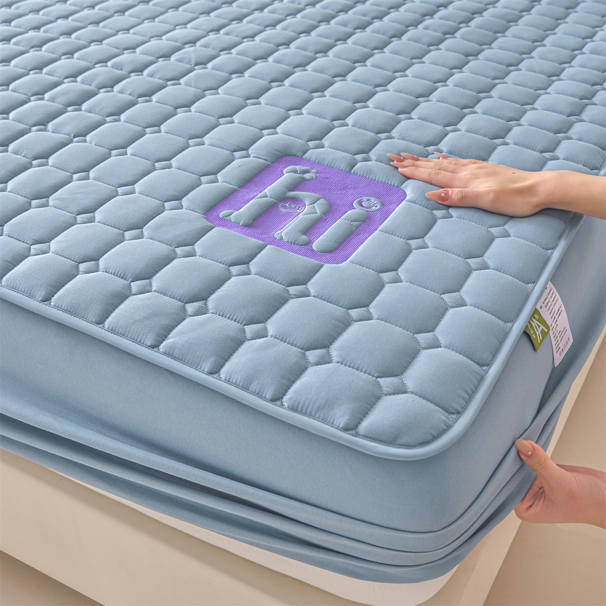 91家纺网 家纺一手货源 找家纺 居眠 2026新款A类棉花夹棉防水床笠-Hi smile Hi smile-蓝