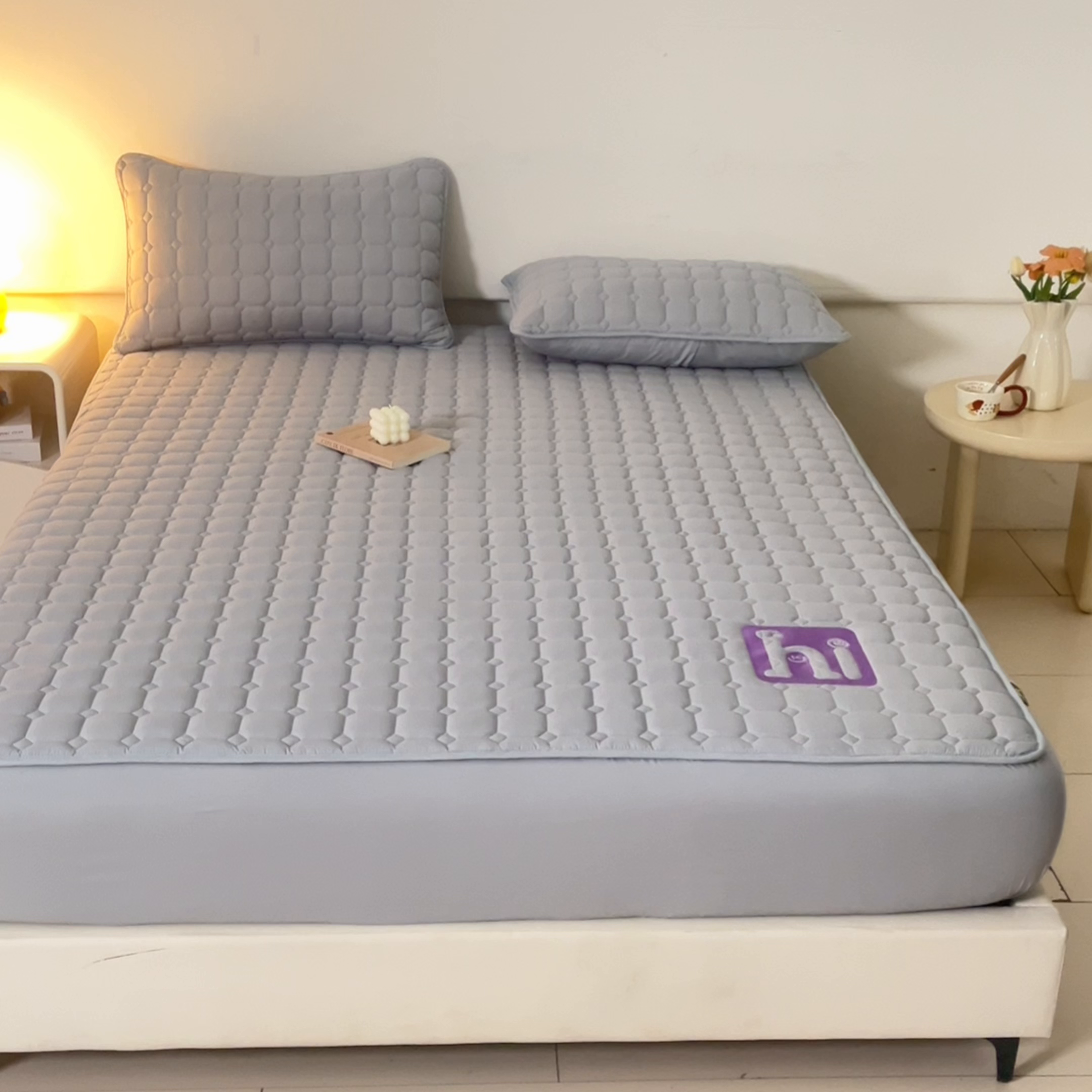 91家纺网 家纺一手货源 找家纺 居眠 2026新款A类棉花夹棉防水床笠-Hi smile Hi smile-灰