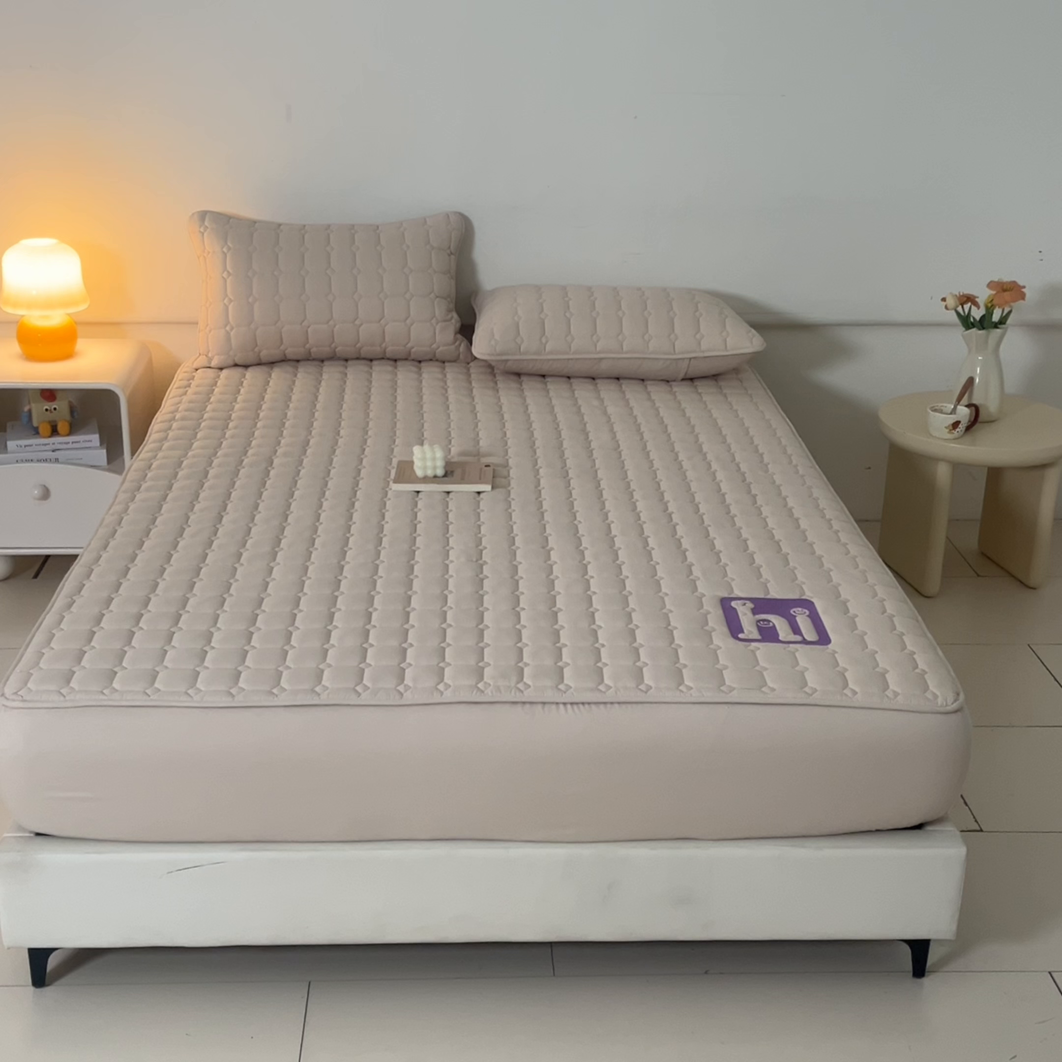 91家纺网 家纺一手货源 找家纺 居眠 2026新款A类棉花夹棉防水床笠-Hi smile Hi smile-卡