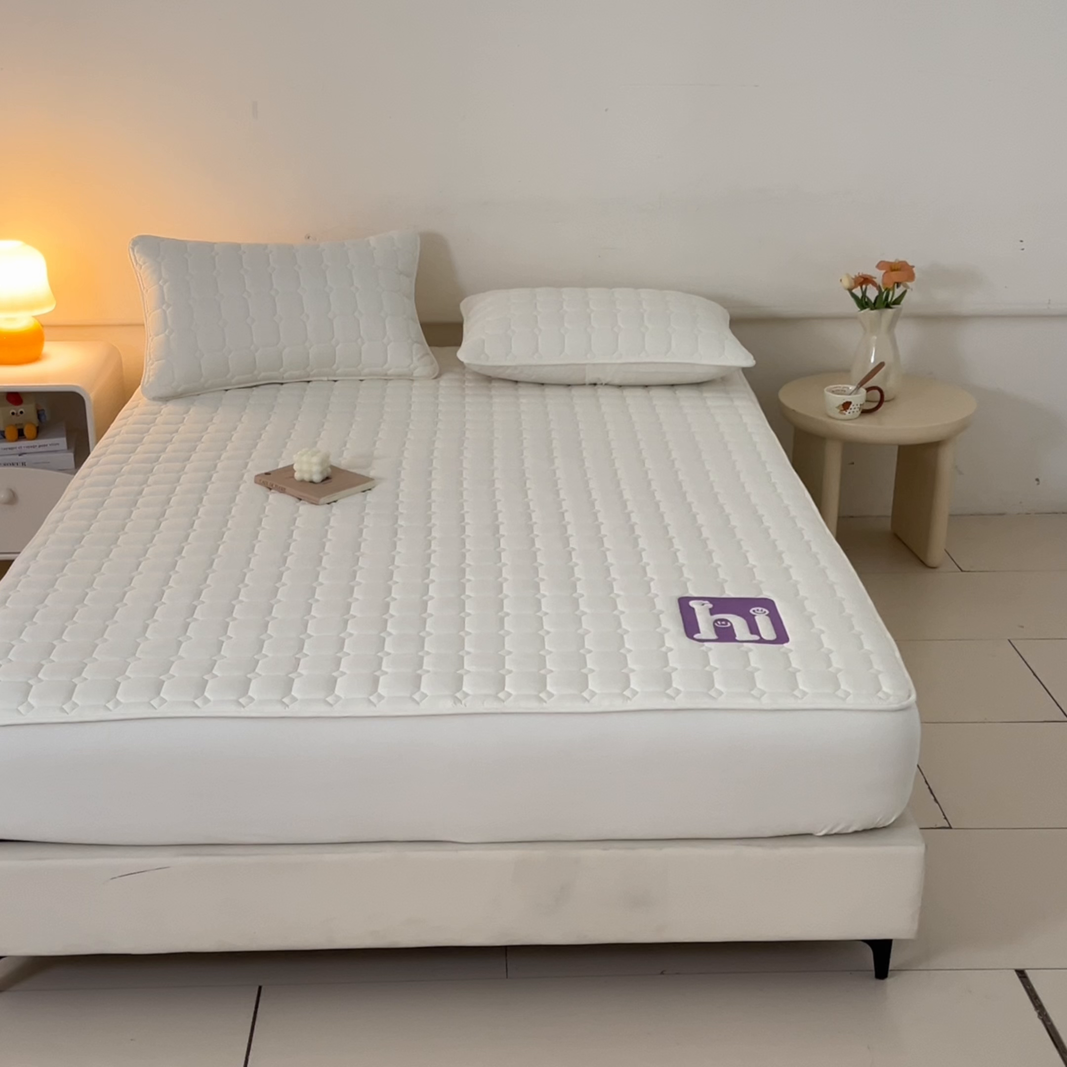 91家纺网 家纺一手货源 找家纺 （总）居眠 2026新款A类棉花夹棉防水床笠-Hi smile