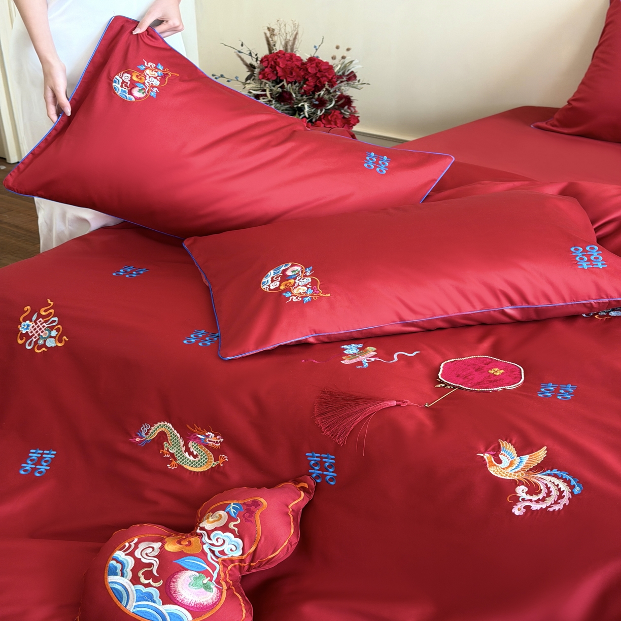 91家纺网 家纺一手货源 找家纺 （总）江涞  2026年新款100长绒棉高精密刺绣四件套—纳喜