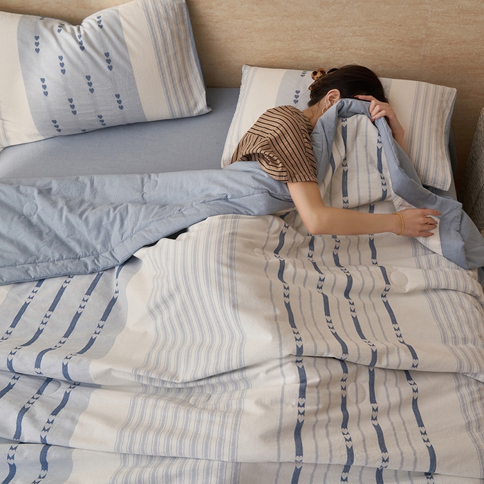 91家纺网 家纺一手货源 找家纺 简如 2026新款全棉色织提花里外全棉夏凉被四件套 爱心-兰