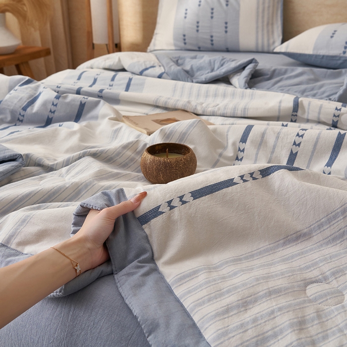 91家纺网 家纺一手货源 找家纺 简如 2026新款全棉色织提花里外全棉夏凉被四件套 爱心-兰