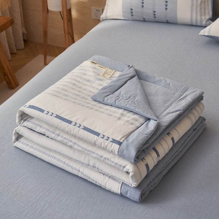 91家纺网 家纺一手货源 找家纺 简如 2026新款全棉色织提花里外全棉夏凉被四件套 爱心-兰