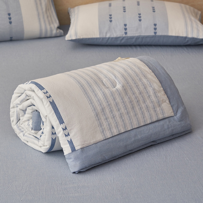 91家纺网 家纺一手货源 找家纺 简如 2026新款全棉色织提花里外全棉夏凉被四件套 爱心-兰