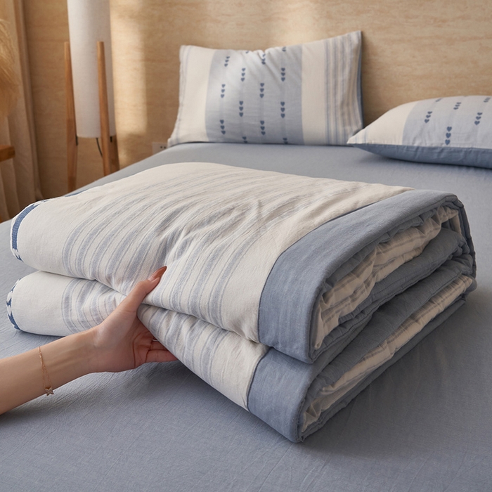 91家纺网 家纺一手货源 找家纺 简如 2026新款全棉色织提花里外全棉夏凉被四件套 爱心-兰