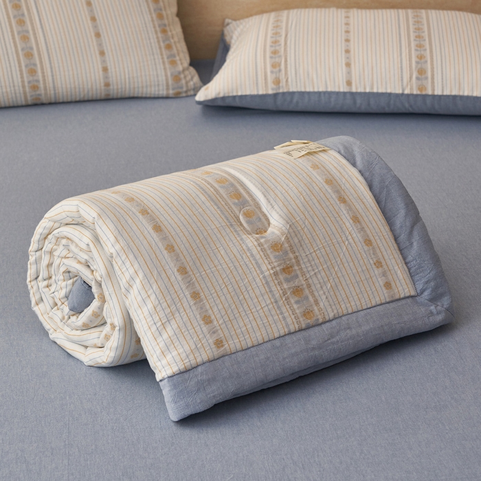 91家纺网 家纺一手货源 找家纺 简如 2026新款全棉色织提花里外全棉夏凉被四件套 柏锦-蓝