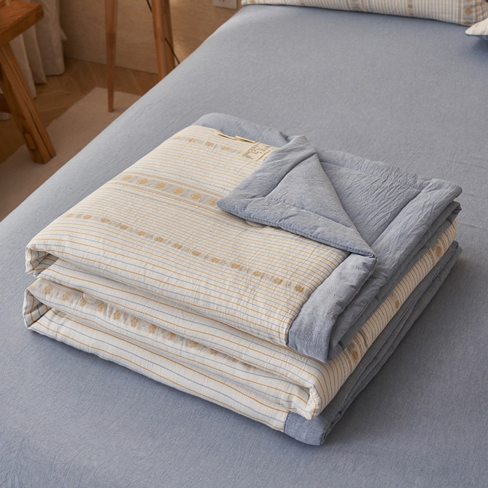 91家纺网 家纺一手货源 找家纺 简如 2026新款全棉色织提花里外全棉夏凉被四件套 柏锦-蓝