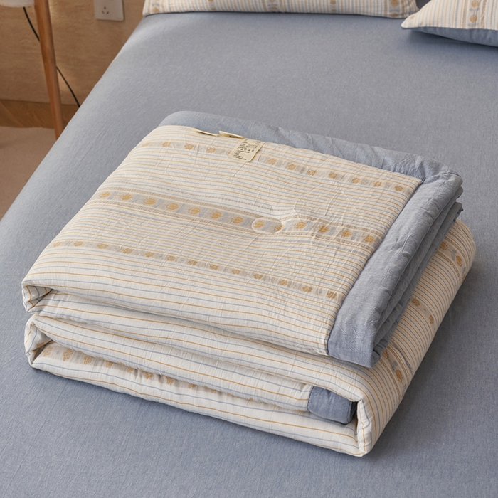 91家纺网 家纺一手货源 找家纺 简如 2026新款全棉色织提花里外全棉夏凉被四件套 柏锦-蓝