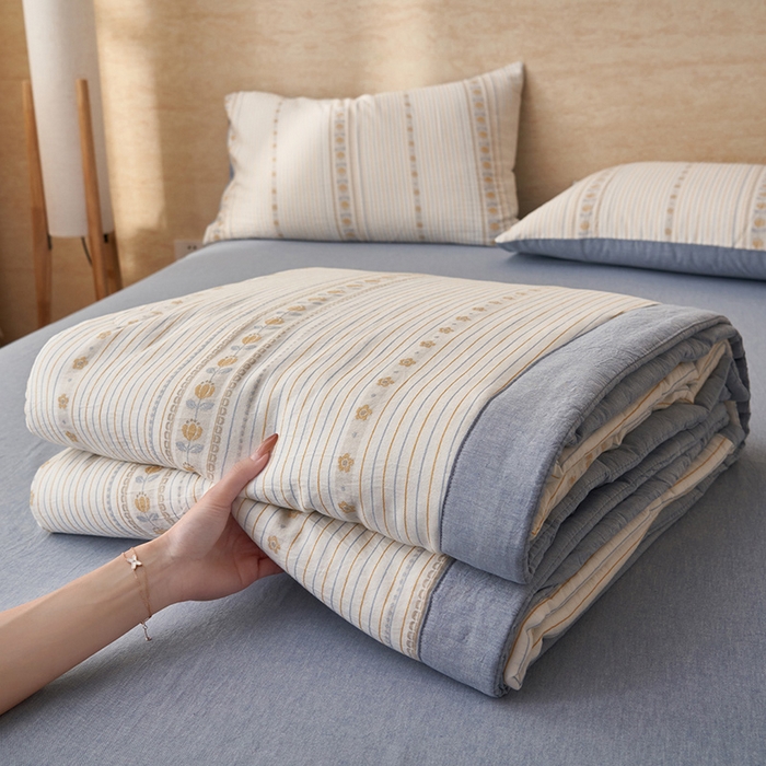 91家纺网 家纺一手货源 找家纺 简如 2026新款全棉色织提花里外全棉夏凉被四件套 柏锦-蓝