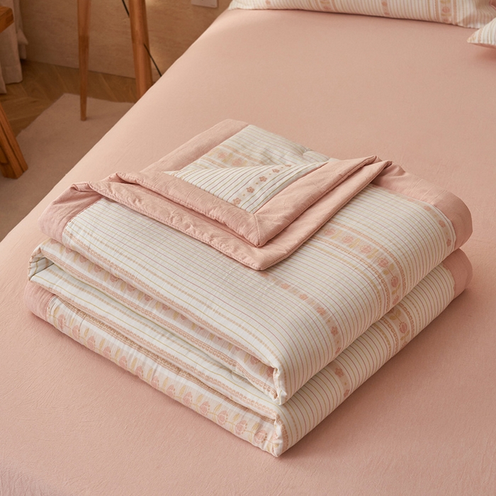 91家纺网 家纺一手货源 找家纺 简如 2026新款全棉色织提花里外全棉夏凉被四件套 柏锦-玉