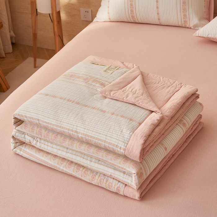 91家纺网 家纺一手货源 找家纺 简如 2026新款全棉色织提花里外全棉夏凉被四件套 柏锦-玉