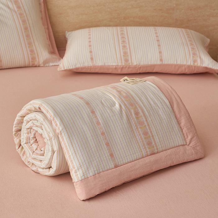 91家纺网 家纺一手货源 找家纺 简如 2026新款全棉色织提花里外全棉夏凉被四件套 柏锦-玉