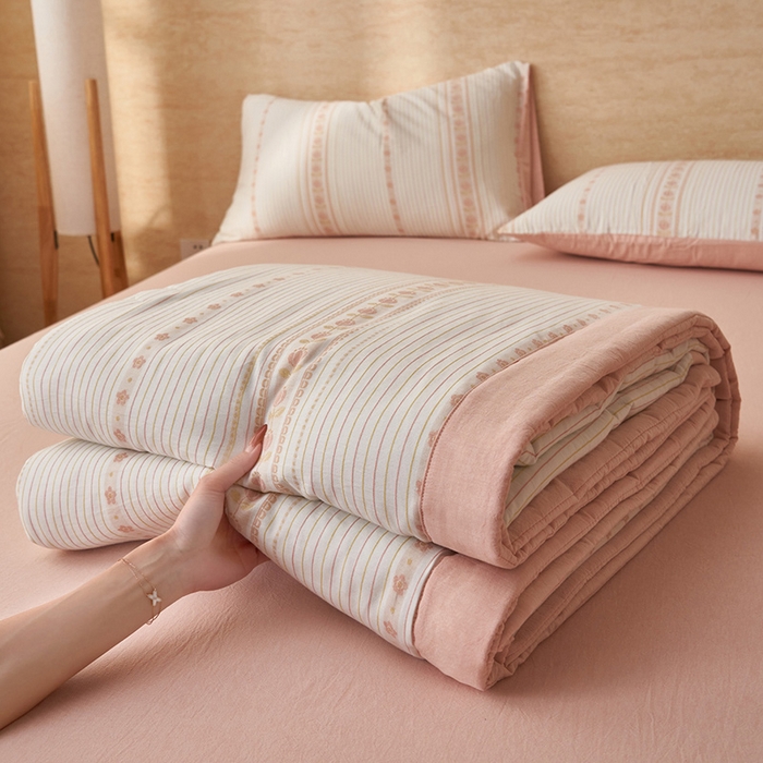 91家纺网 家纺一手货源 找家纺 简如 2026新款全棉色织提花里外全棉夏凉被四件套 柏锦-玉