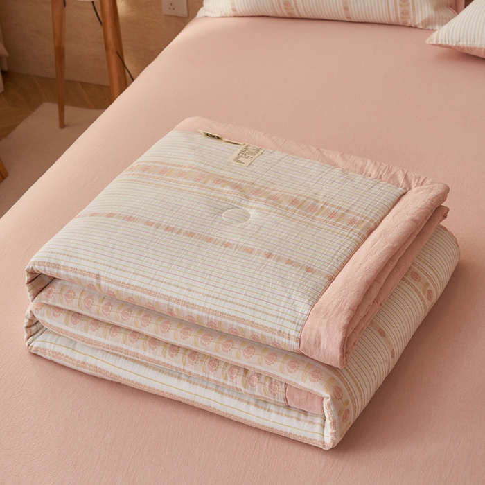 91家纺网 家纺一手货源 找家纺 简如 2026新款全棉色织提花里外全棉夏凉被四件套 柏锦-玉