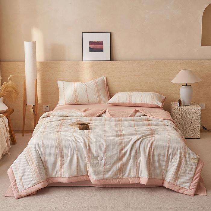 91家纺网 家纺一手货源 找家纺 简如 2026新款全棉色织提花里外全棉夏凉被四件套 柏锦-玉