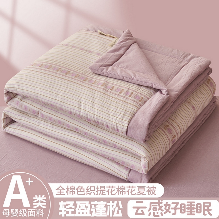 91家纺网 家纺一手货源 找家纺 简如 2026新款全棉色织提花里外全棉夏凉被四件套 柏锦-紫